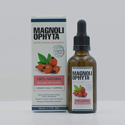 Magnoliophyta | Aceite de Rosa Mosqueta Puro | 50 ml | Facial y Corporal | Todo Tipo de Pieles | Aceite Antiestrías Regenerador | Atenúa Arrugas y Cicatrices | 100% Natural Originario de Chile