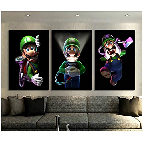 Mario Bros Luigis Cuadros de dibujos animados Pinturas murales Decoración del dormitorio Luigis Mansion 3 Videojuegos Arte Decoración de la pared Pintura -50x70cm Sin marco