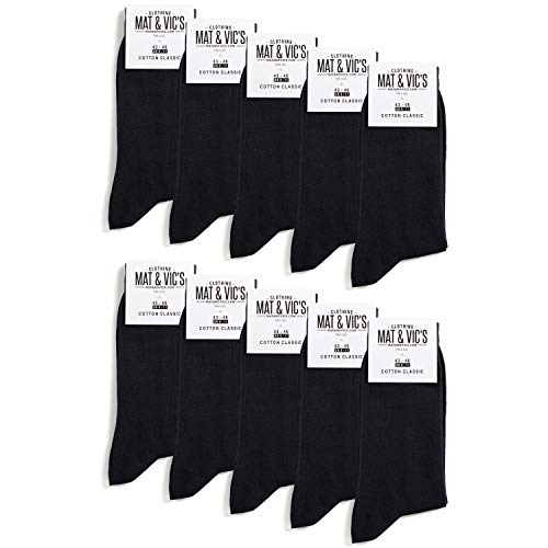 Mat & Vic’s Calcetines Clásicos de Vestir para Hombre y Mujer, Algodón, Certificado Oeko-Tex 100, cómodos (10 pares, negro, UK 4-5.5 / EU 35-38)