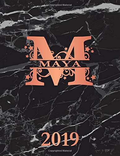 Maya 2019: Personalized Name Weekly Planner 2019. Monogram Letter M Notebook Planner. Black Marble & Rose Gold Cover. Datebook Calendar Schedule