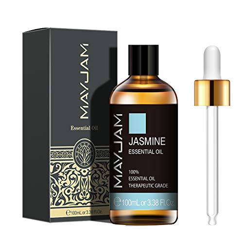 MAYJAM Aceites Esenciales de Jazmín 100 ml, 100% Aceites Esenciales Naturales Puros, Aceite Esencial de Aromaterapia de Grado Terapéutico, Aceites de Fragancia para Difusor Humidificador Relajación