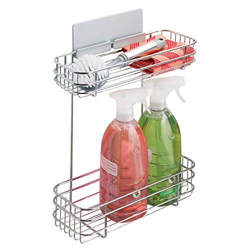 mDesign AFFIXX Estantes de Cocina para lavavajillas, estropajos, etc. – Estantería metálica de Pared autoadhesiva con Dos Alturas – Balda para Cocina sin Taladro – Color: Plateado