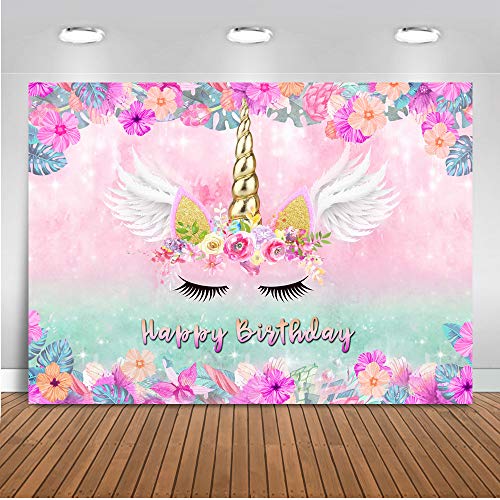 Mehofoto - Fondo de vinilo con unicornio de cumpleaños, diseño de unicornio, color morado y rosa