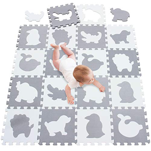 meiqicool Alfombra puzle para Niños Bebe Infantil, esteras de 30x30 cm, 18 Piezas Animal Espuma EVA Blanco Gris 51