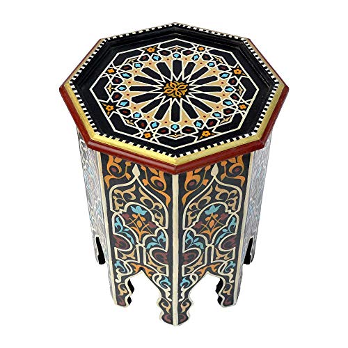 Mesa auxiliar oriental BAB de Lorient, de madera, pintada a mano, 53 x 45 cm de diámetro, para tu salón, estilo antiguo, estilo marroquí, 100% artesanal Mesa auxiliar oriental BAB de Lorient, de madera, pintada a mano, 53 x 45 cm de diámetro, para tu salón, estilo antiguo, estilo marroquí, 100% artesanal