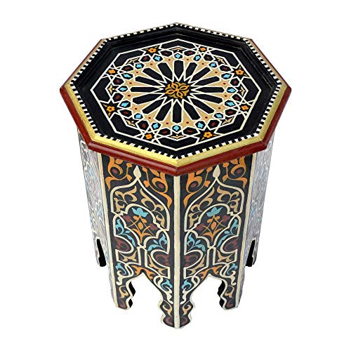 Mesa auxiliar oriental BAB de Lorient, de madera, pintada a mano, 53 x 45 cm de diámetro, para tu salón, estilo antiguo, estilo marroquí, 100% artesanal