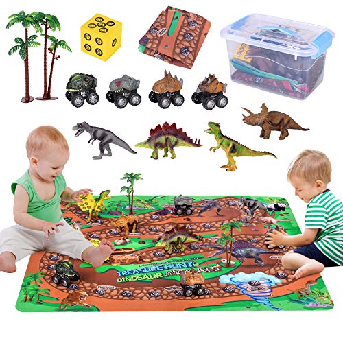 Mingfuxin Figura De Juguetes De Dinosaurio, Juegos Educativos De Dinosaurios con Alfombra De Juego Y árboles para Niños, Niños Y Niñas