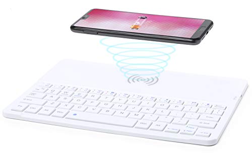 MKTOSASA - Teclado Inalámbrico Bluetooth Portátil con Cargador Inalámbrico y Soporte para Smartphones/Tabletas. Compatible con iOS, Android y Windows XP. Recargable Mediante Cable USB - 24x0.6x17