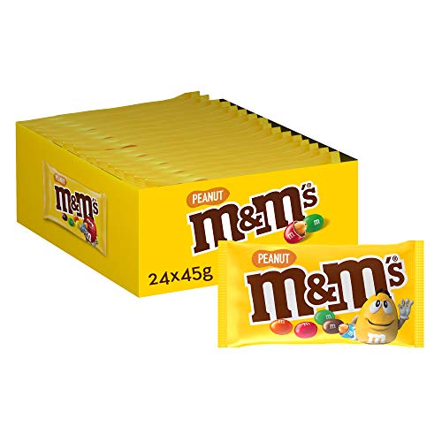 M&M's Peanuts Snack en Bolitas de Colores de Cacahuete y Chocolate con Leche (24 bolsitas x 45g)