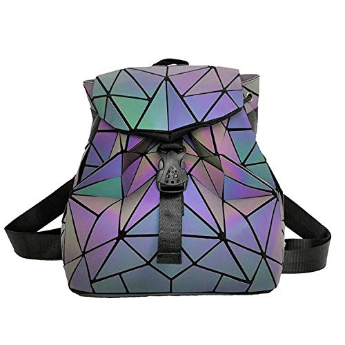 Mochila Mochila geométrica Lingge Mujer Luminoso Flash Hombre Bolsa de Viaje Mochila Escolar, Hológrafo para Mujer Moda para Mujer Mochila Monedero(Colorful-1)