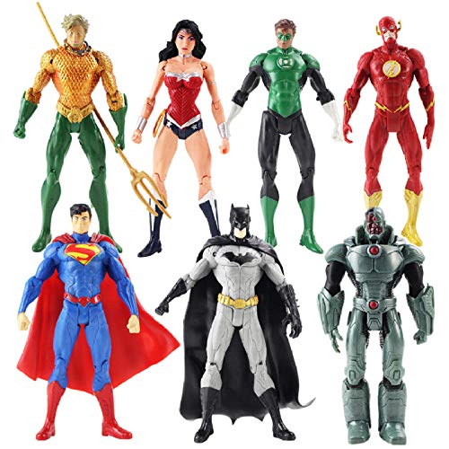 Modelo De Anime7Pcs / Lot Justice League Figuras De Acción Superman Batman Flash Aquaman Wonder Woman Cyborg Green Lantern Modelo Juguetes 18Cm