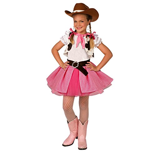 Morph Disfraz de Vaquera para niña. Vestido Mono Rosa de Rodeo del Oeste para Chica, Talla S (3-5 años)