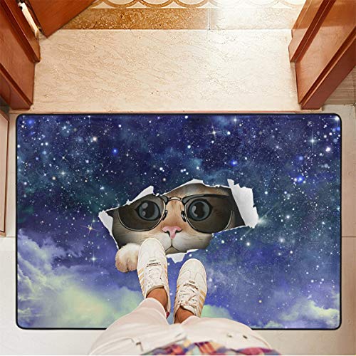 Mr.XZY Alfombra de baño con diseño de gato estrellado con gafas de sol, antideslizante, lavable, para sala de estar, cocina, porche, 91,4 x 61 cm 2010687