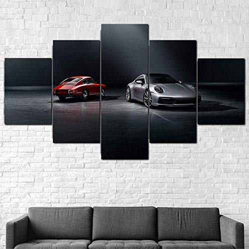 MSKJFD Cuadro En Lienzo Imagen Impresión Pintura Decoración Canvas De 5 Pieza Mural Moderno Decor Hogareña Marco 911 Carrera Cabriolet HD