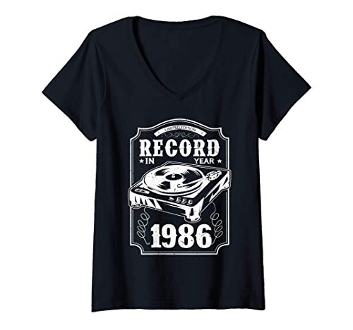 Mujer Regalo para el vinilo antiguo de 34 años 1986 34º cumpleaños Camiseta Cuello V