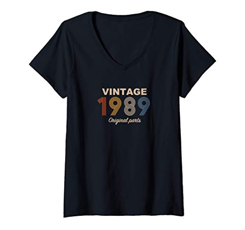 Mujer Retro 32 Años Nacido en 1989 Original Parts 32 Cumpleaños Camiseta Cuello V