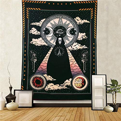 N / A Rey Esqueleto Meditación en Flores Tapiz de Luna Mandala Alfombra Hippie Adivinación Tarot Gato Brujería Alfombra de Pared PB2 150cmx130cm