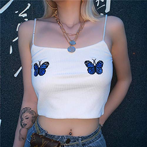 N-B Mujeres Sexy Halter Chaleco con Estampado de Mariposas Tank TopsClothing Party Club Bustier Summer Spring White Bottoming Cropped Sports Crop Tops