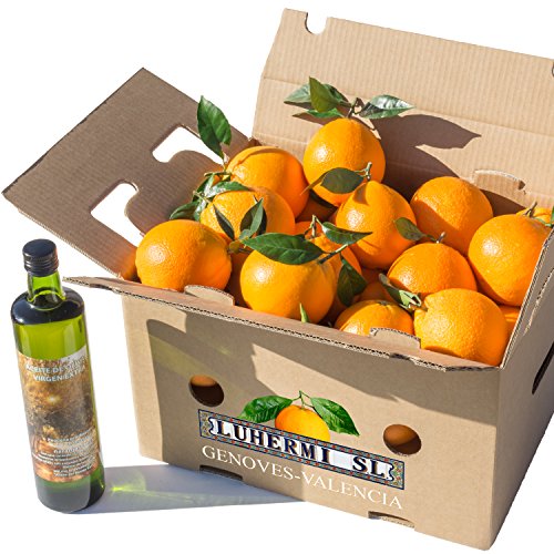 Naranjas Selectas de Mesa con Botella de Aceite de Oliva Virgen Extra ⎜De Valencia ⎜Selección Productos Huerta ⎜Directa del Agricultor ⎜Caja de 10 KG