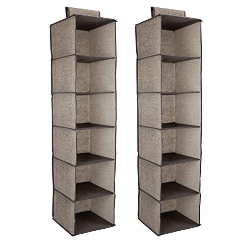Navaris Set de 2 organizadores de Tela para Barra de Armario - Estantería Colgante para Guardar Ropa - Organizador con 6 compartimientos marrón Navaris Set de 2 organizadores de Tela para Barra de Armario - Estantería Colgante para Guardar Ropa - Organizador con 6 compartimientos marrón