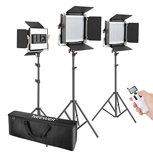 Neewer 3 Packs 2,4G 480 LED Video Luz Fotografía Kit Iluminación Panel LED Bicolor Regulable con Pantalla LCD Control Remoto Inalámbrico Soporte Luz para Fotografía Producto