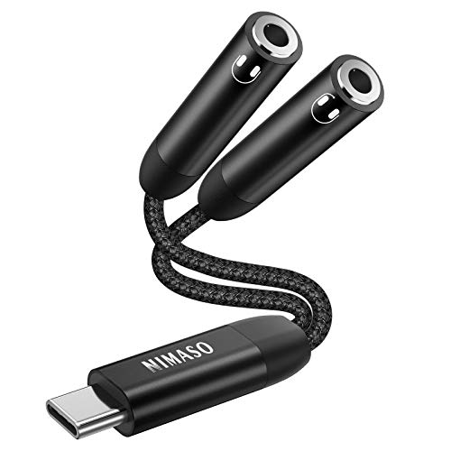 NIMASO Adaptador USB C a Doble Jack 3.5mm, Adaptador Auriculares USB Tipo C Chipset DAC para Samsung Galaxy S20/Note 10/S20 Ultra/Note 10+,Huawei P30 Pro/Mate 20 Pro/P20,Pixel 4/3/2 XL,Oneplus 8T/7T