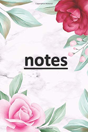 Notes: Pale Pink Marble, Floral Rose Design Ruled Notebook