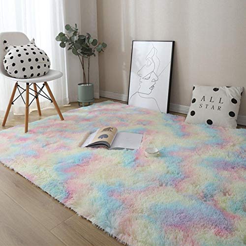 Nueva alfombra suave de felpa teñida de color arcoíris, utilizada en alfombras antideslizantes de dormitorio y sala de estar, alfombras de habitaciones infantiles