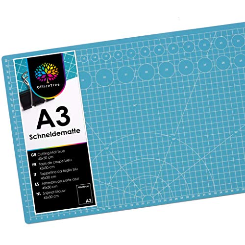 OfficeTree Set de Estera para Corte - 45x30 cm (A3) Azul - Cuadrícula y Marcas en Ambos Lados para un Corte Profesional - PVC reciblable con 5 Capas superpuestas OfficeTree Set de Estera para Corte - 45x30 cm (A3) Azul - Cuadrícula y Marcas en Ambos Lados para un Corte Profesional - PVC reciblable con 5 Capas superpuestas