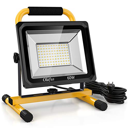 Olafus 60W Foco Trabajo LED 6000LM Súper Brillo, 2 Modos de Brillo Ajustables, Focos LED Exterior IP65 Impermeable, Luz de Trabajo 220V 5000K Blanco Frío, Floodlight LED Soporte Ajustable, Taller Olafus 60W Foco Trabajo LED 6000LM Súper Brillo, 2 Modos de Brillo Ajustables, Focos LED Exterior IP65 Impermeable, Luz de Trabajo 220V 5000K Blanco Frío, Floodlight LED Soporte Ajustable, Taller