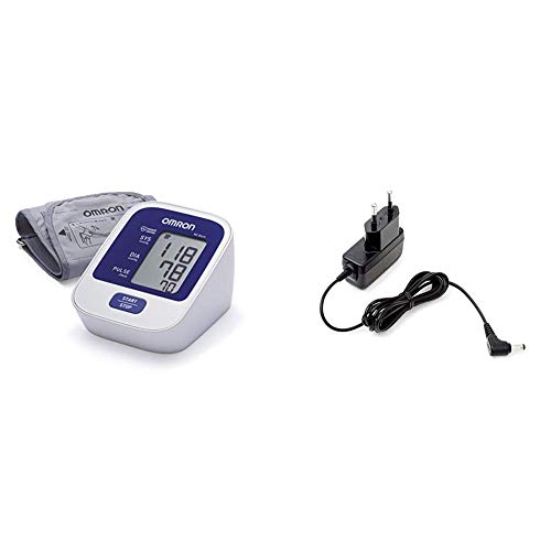 OMRON M2 BASIC - Tensiómetro de Brazo digital, Blanco y Azul + Adaptador de corriente AC para tensiómetro