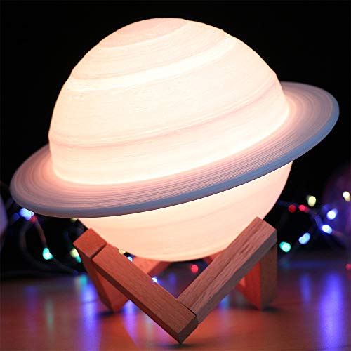 ONEVER Lámpara De Saturno De Impresión 3d Recargable Como La Lámpara De Luna Luz Nocturna Para Luz De Luna Con 16 Colores Regalos Remotos