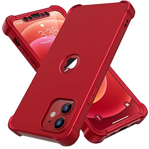 ORETECH Funda Silicona Carcasa para iPhone 12 Pro y iPhone 12 6.1", con [3X Protector de Pantalla Vidrio Cristal Templado]360 Anti-Arañazos Bumper Delgada Case TPU PC Caso para iPhone 12 Pro 12 - Rojo
