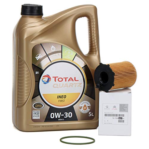 PACK ORIGINAL DUO aceite motor Total Quartz Ineo First 0W-30, 5 Litros + filtro aceite PSA Original 1610693780 motores 1.6BlueHDi