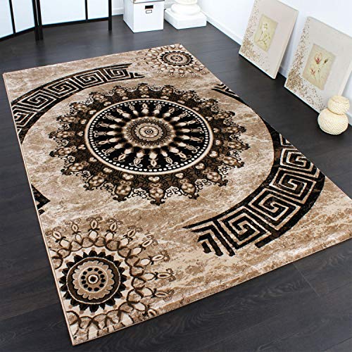 Paco Home Alfombra Clásica con Ornamentos Circulares Estampada En Marrón-Beis-Negro Moteado, tamaño:160x230 cm