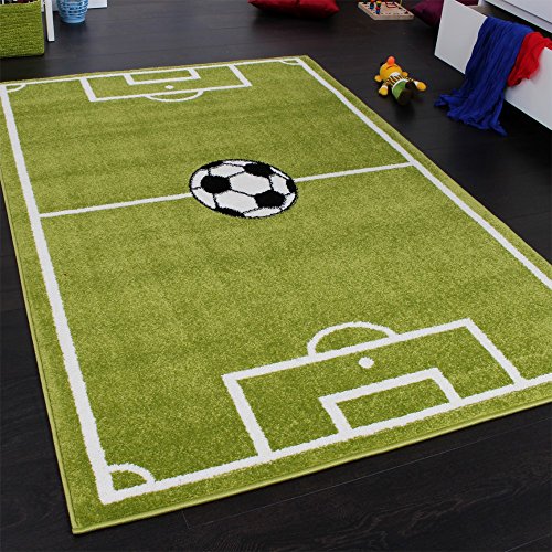 Paco Home Alfombra Infantil - Diseño Campo De Fútbol - Verde, tamaño:120x170 cm