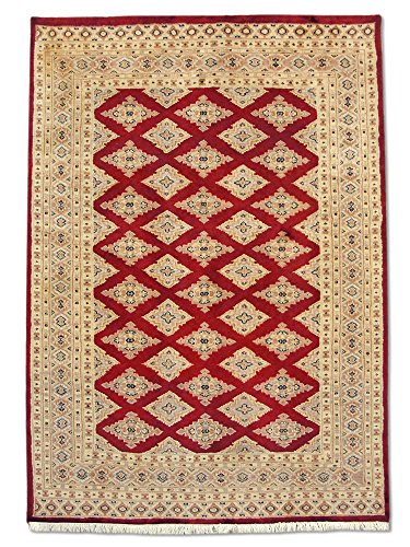Pak Persian Rugs Alfombra Tradicional Persa Hecha a Mano Jaldar, Lana/Arte. Silk (Highlights), Rojo Oscuro, 123 x 173 cm, 4 'x 5 '8" (ft)