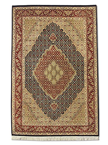 Pak Persian Rugs Alfombra Tradicional Persa Hecha a Mano Tabriz, Lana/Seda (Highlights), Color Negro, 127 x 192 cm, 10,16 x 15,24 cm (ft)