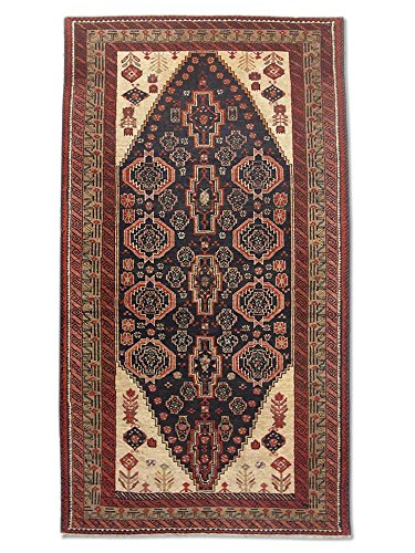 Pak Persian Rugs Tradicional Afgano Hecha a Mano baluchi Alfombra, Lana, Negro, 114 x 208 cm, 3 '9 "x 6' 10" (ft)