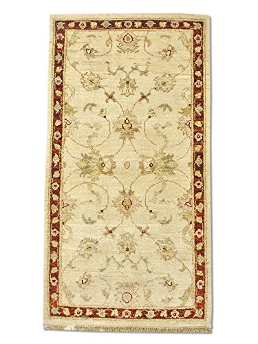 Pak Persian Rugs Tradicional Persa Chobi Hecho a Mano Agra Alfombra, Lana, Color Blanco, 63 x 120 cm, 2 de 1 "x 3 '11" (ft)