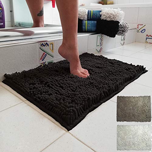 Parpyon® - Alfombra de baño antideslizante, alfombra de ducha, alfombra de baño, alfombra de baño, alfombra moderna, 40 x 60 cm, color negro