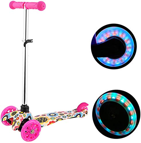 Patinete 3 Ruedas Profun Patinete Niño Scooter con 3 Ruedas Flash Patinete Niña con Luces Altura de Manillar Ajustable de 54CM a 69CM Ideal para Niños de 2 - 10 años(menores de 1,2 m)(Graffiti Flores)