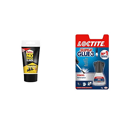 Pattex No Más Clavos Original, adhesivo de montaje resistente, 1 tubo x 150 g & Loctite Super Glue-3 Pincel, pegamento transparente con pincel aplicador, 1x5 g Pattex No Más Clavos Original, adhesivo de montaje resistente, 1 tubo x 150 g & Loctite Super Glue-3 Pincel, pegamento transparente con pincel aplicador, 1x5 g