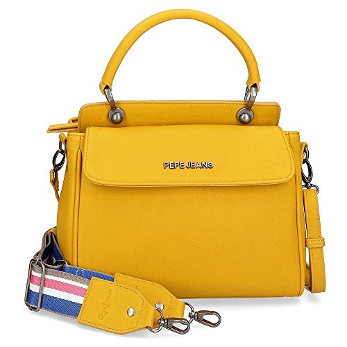 Pepe Jeans Eva Bolso con Solapa Amarillo 26x14x5 cms Piel Sintética