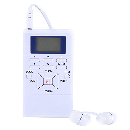 Pequeña radio de bolsillo portátil FM/AM, Mini radio LCD portátil de radio FM Receptor inalámbrico de procesamiento de señal digital con auriculares, AAA Funciona con pilas para caminar(Blanco)