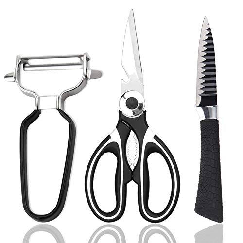 PIGPIGFLY 3 Juegos de Utensilios de Cocina de Acero Inoxidable Tijeras de Cocina Multiusos,Pelador Profesional,Cuchillo de Frutas Afilado y Duradero PIGPIGFLY 3 Juegos de Utensilios de Cocina de Acero Inoxidable Tijeras de Cocina Multiusos,Pelador Profesional,Cuchillo de Frutas Afilado y Duradero