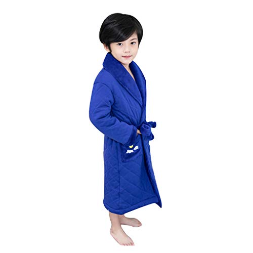 Pijamas dos piezas Bata de Noche Servicio casero de Espesamiento Invernal Infantil. Albornoz de algodón Acolchado para niño y Pijama de Terciopelo. (Color : Blue, Size : 150cm)