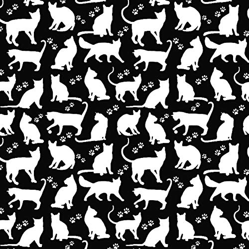 Pingianer Tela de punto de gato 9,69 €/m², 94% algodón, 6% elastano, 50 x 165 cm, tela de jersey, por metros, artesanía, tela de costura (silueta de gato, negro y blanco, 50 x 165 cm)