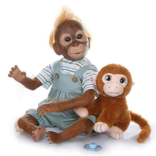 Pinky Reborn Muñecas 21 Pulgadas 52cm Simulación Silicona Vinilo Monkey Doll Realista Bebe Reborn Monkey con Mohair Toddler Toys Regalos de cumpleaños (02F)