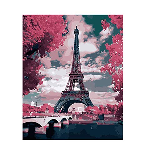 Pintar Por Numeros Para Adultos Niños Pintura Por,Red Cherry Blossom Paris Tower 16 X 20 Inch Canvas Arts Pintura A Mano Para Niños Estudiantes Adultos Principiantes Con Pinceles Y Pigmento Acríli